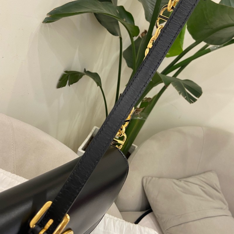 Dior 黑色全皮avenue CD金扣 皮革翻蓋開合手袋斜背包鏈條包-21