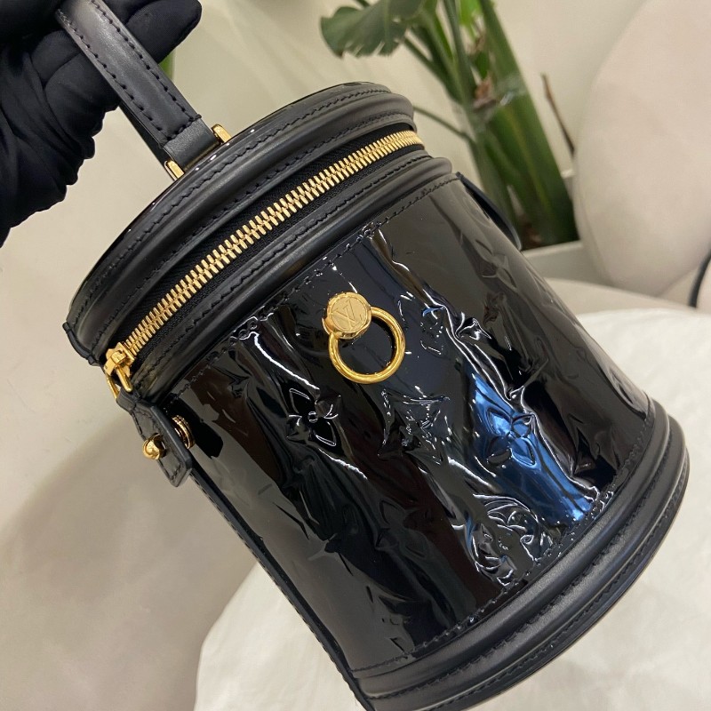 LV 發財桶 漆皮黑色手提包斜背包-2