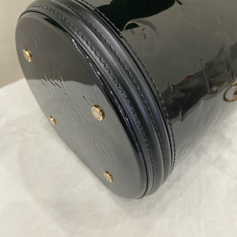 LV 發財桶 漆皮黑色手提包斜背包-6