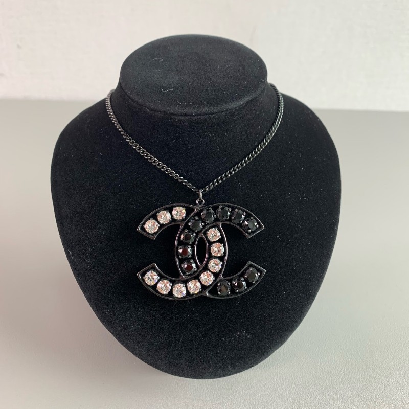 Chanel 香奈兒 黑白雙C水鑽 項鍊 毛衣鏈-0