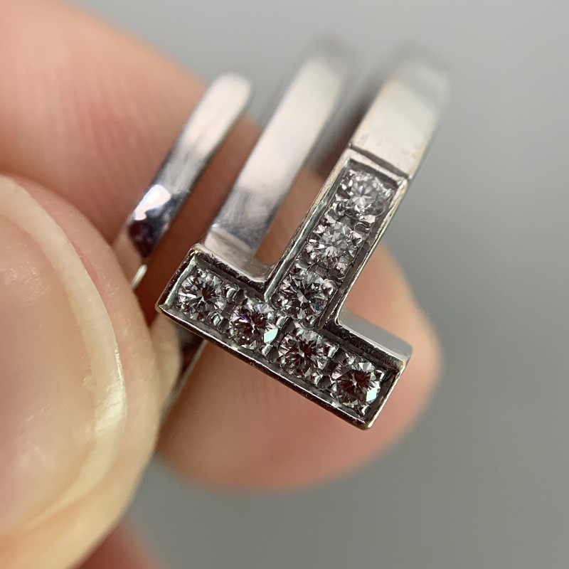 Tiffany T系列18K白金半鑽三圈戒指 48碼-3