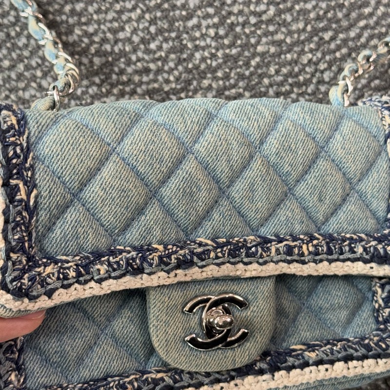 CHANEL香奈兒cf 編織牛仔大mini淺藍色
斜背包肩背包-7