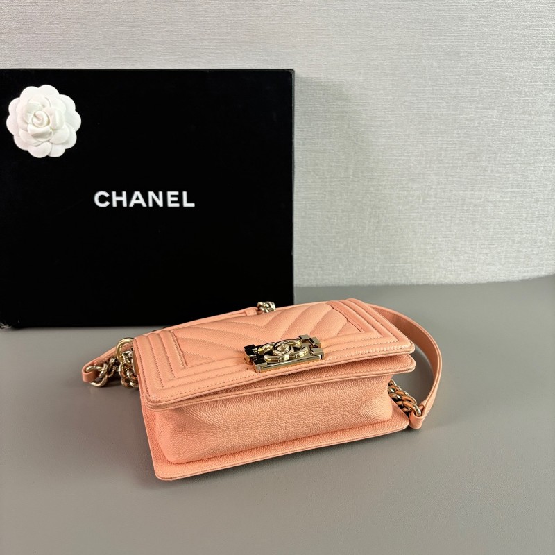 CHANEL LeBoy小號 淡橘色荔枝紋牛皮 肩背包斜背包 晶片款-2