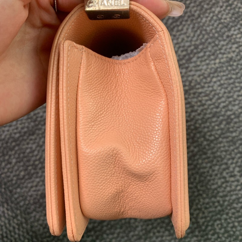 CHANEL LeBoy小號 淡橘色荔枝紋牛皮 肩背包斜背包 晶片款-7