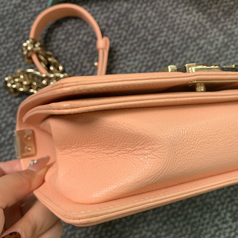 CHANEL LeBoy小號 淡橘色荔枝紋牛皮 肩背包斜背包 晶片款-9