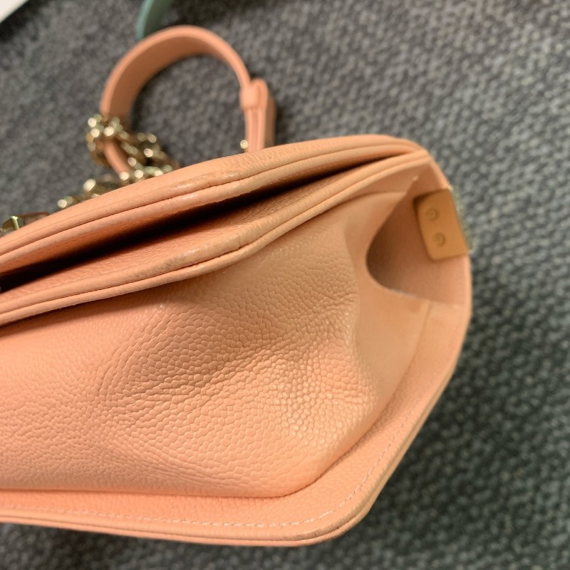 CHANEL LeBoy小號 淡橘色荔枝紋牛皮 肩背包斜背包 晶片款-10