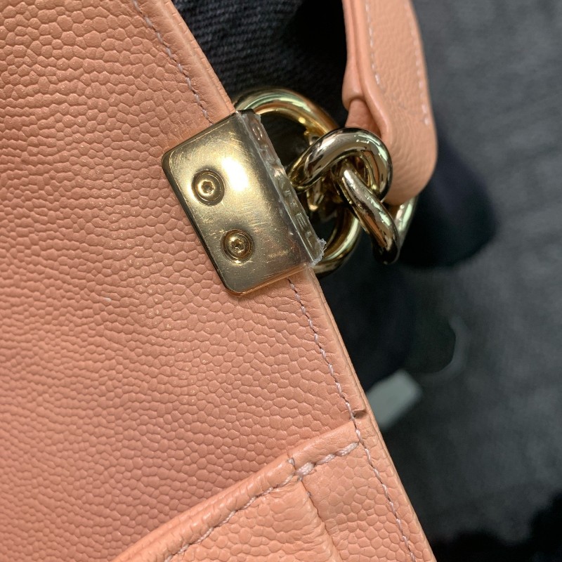 CHANEL LeBoy小號 淡橘色荔枝紋牛皮 肩背包斜背包 晶片款-21