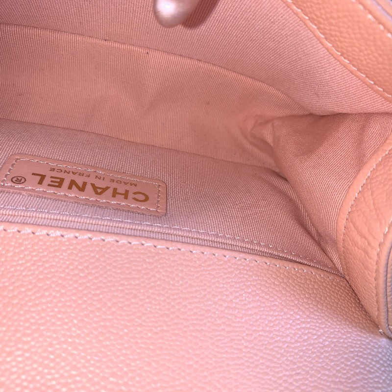 CHANEL LeBoy小號 淡橘色荔枝紋牛皮 肩背包斜背包 晶片款-24