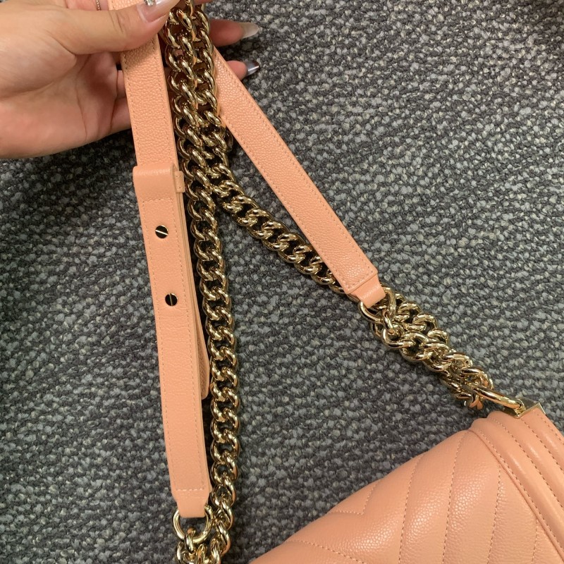 CHANEL LeBoy小號 淡橘色荔枝紋牛皮 肩背包斜背包 晶片款-27