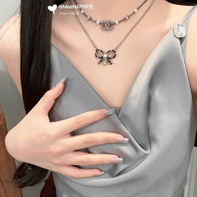 ෆ Chanel 25B粉色珍珠項鍊-1