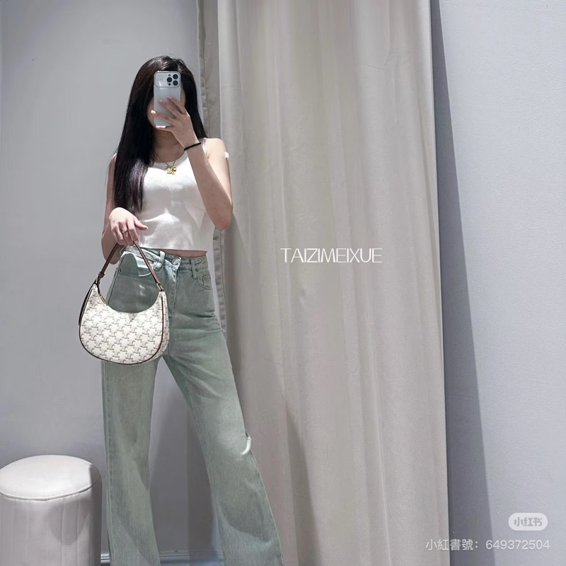 ෆ Celine AVA白色老花腋下包-2