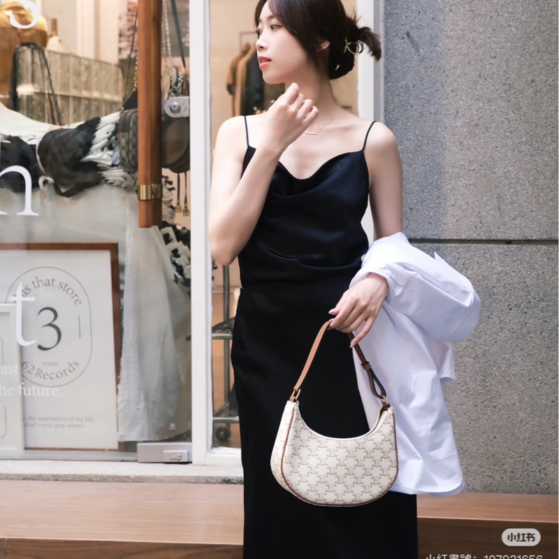 ෆ Celine AVA白色老花腋下包-5