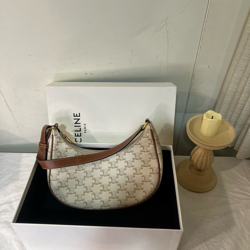 ෆ Celine AVA白色老花腋下包-10
