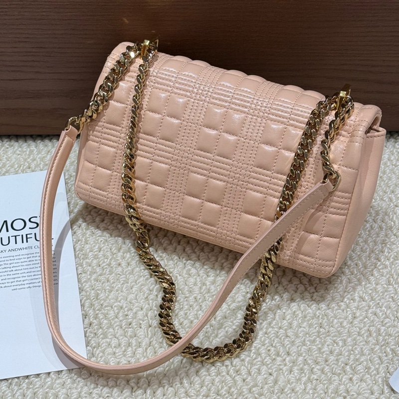 【近新閒置品】Burberry LOLA小號小羊皮蜜桃粉鏈條包肩背包斜跨包-1
