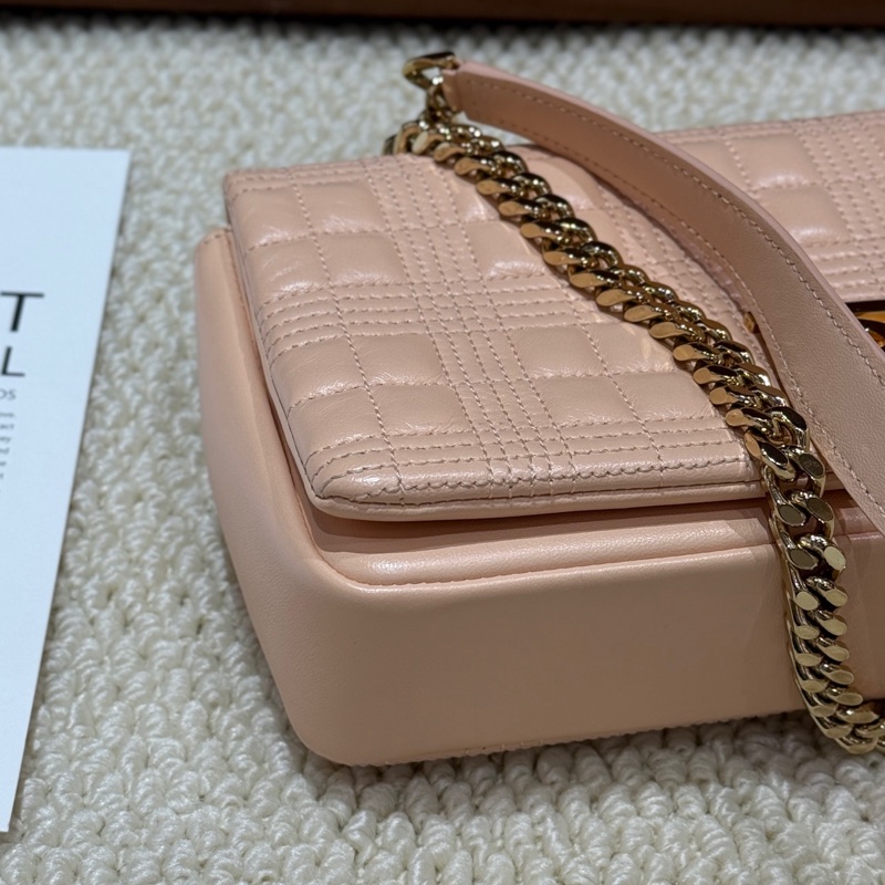 【近新閒置品】Burberry LOLA小號小羊皮蜜桃粉鏈條包肩背包斜跨包-3
