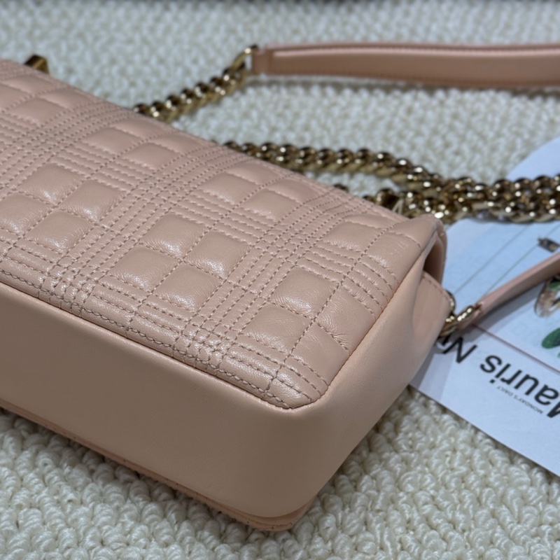 【近新閒置品】Burberry LOLA小號小羊皮蜜桃粉鏈條包肩背包斜跨包-4