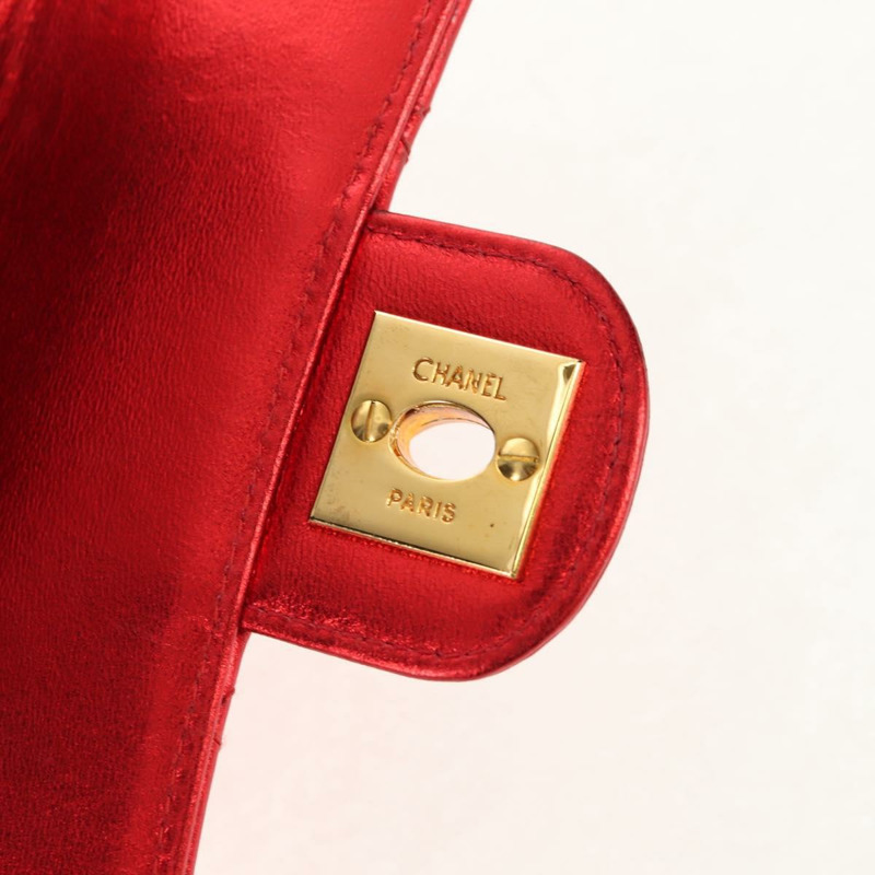 【日本直送】香奈兒 (CHANEL) 絎縫手提包，紅色金色雙C標誌，真品編號 140357M-8