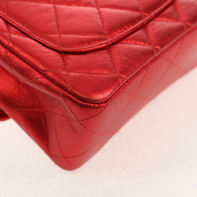 【日本直送】香奈兒 (CHANEL) 絎縫手提包，紅色金色雙C標誌，真品編號 140357M-16