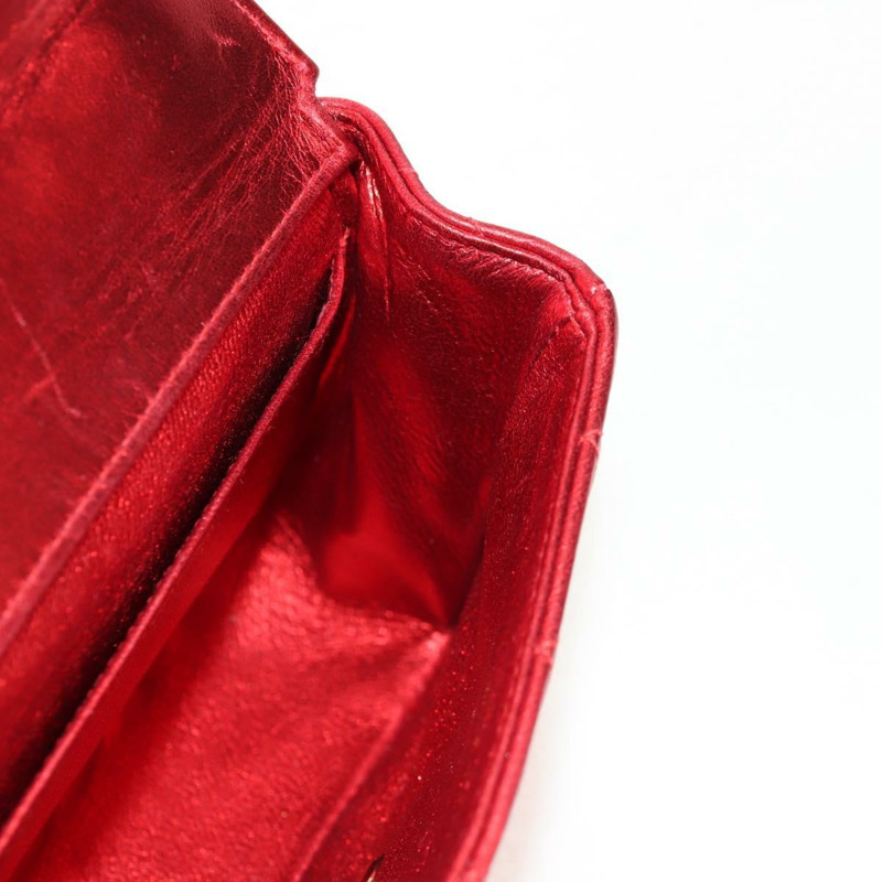 【日本直送】香奈兒 (CHANEL) 絎縫手提包，紅色金色雙C標誌，真品編號 140357M-21