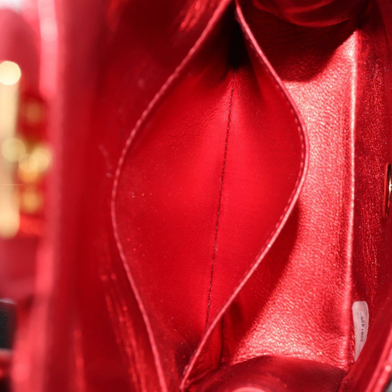 【日本直送】香奈兒 (CHANEL) 絎縫手提包，紅色金色雙C標誌，真品編號 140357M-23