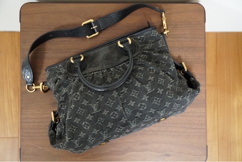 LV 黑色單寧二手 Neo Cabby MM 手提肩背包-0