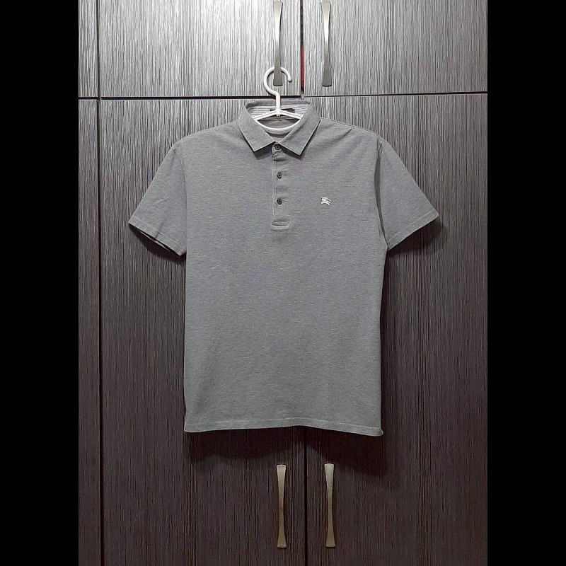 (日本製MIJ)絕版BURBERRY 博柏利 BLACK LABEL 黑標 戰馬 男灰色短袖POLO衫3號-0