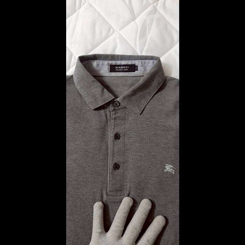 (日本製MIJ)絕版BURBERRY 博柏利 BLACK LABEL 黑標 戰馬 男灰色短袖POLO衫3號-2