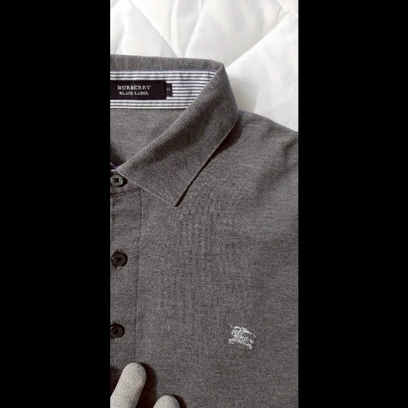 (日本製MIJ)絕版BURBERRY 博柏利 BLACK LABEL 黑標 戰馬 男灰色短袖POLO衫3號-4