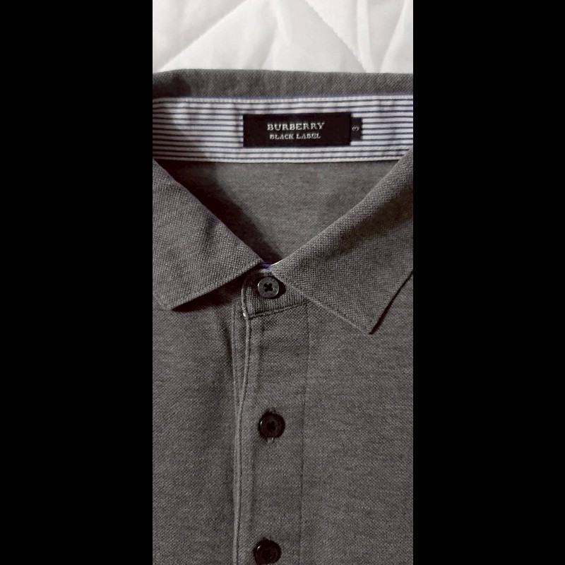 (日本製MIJ)絕版BURBERRY 博柏利 BLACK LABEL 黑標 戰馬 男灰色短袖POLO衫3號-6