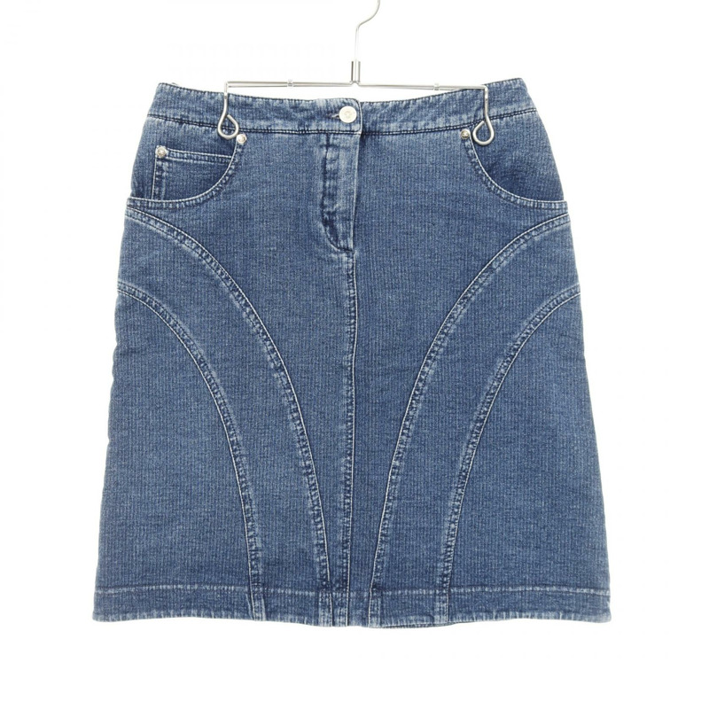 香奈兒 COCO 標誌紐扣半身裙 #34 P30531V20879 棉質海軍藍二手女裝-0