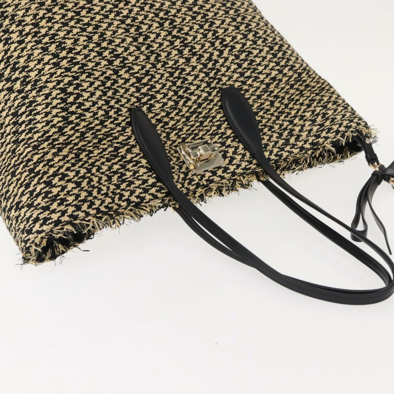 【日本直送】Salvatore Ferragamo Gancini 托特包 拉菲草皮革 黑色 銀色 正品 148033-5