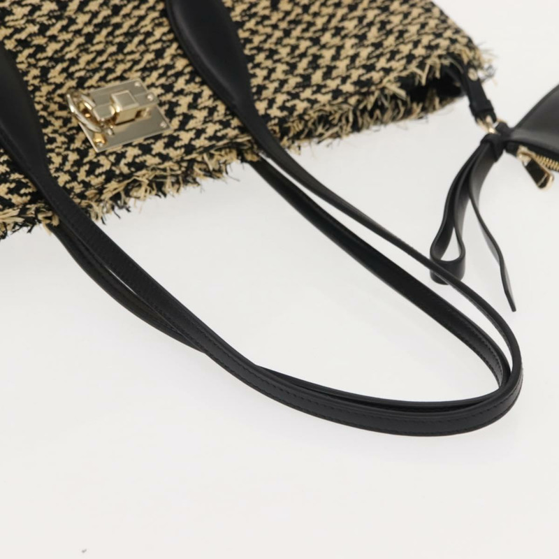 【日本直送】Salvatore Ferragamo Gancini 托特包 拉菲草皮革 黑色 銀色 正品 148033-6