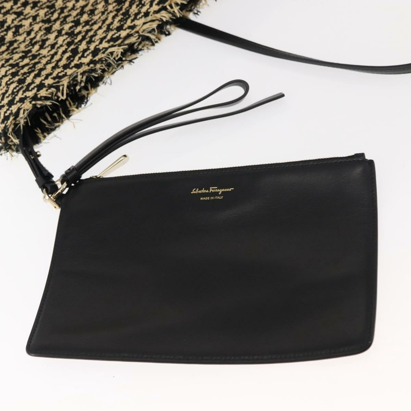 【日本直送】Salvatore Ferragamo Gancini 托特包 拉菲草皮革 黑色 銀色 正品 148033-20