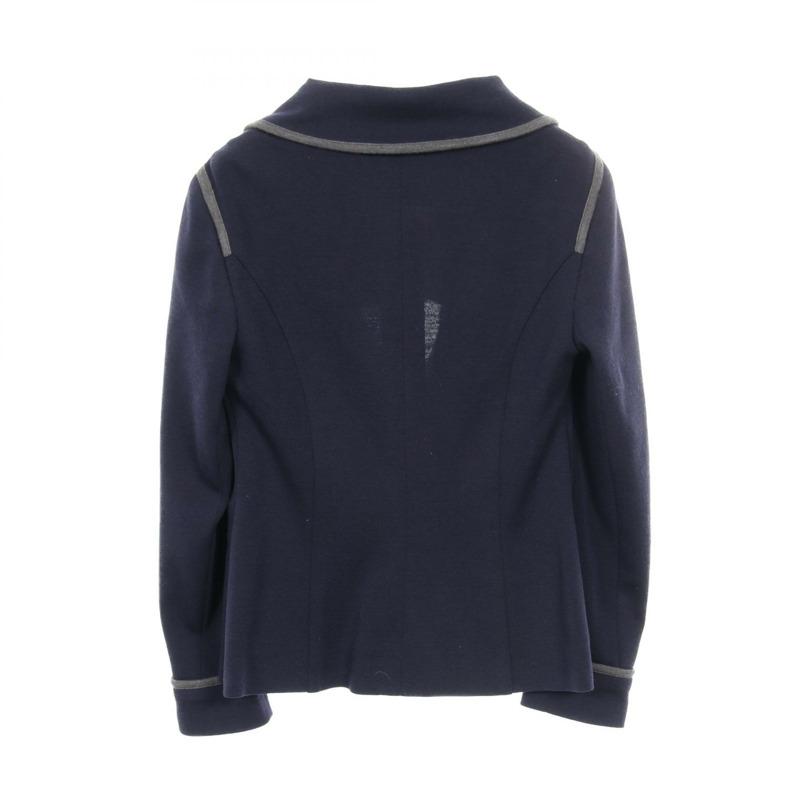 香奈兒 (CHANEL) COCO 標誌紐扣修身羊毛外套 #40 海軍藍灰色 二手女款-1