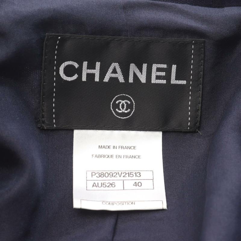 香奈兒 (CHANEL) COCO 標誌紐扣修身羊毛外套 #40 海軍藍灰色 二手女款-2