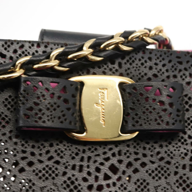 【日本直送】Salvatore Ferragamo Vala 鏈條手提包 皮革 黑色 金色 正品 gh1102-9