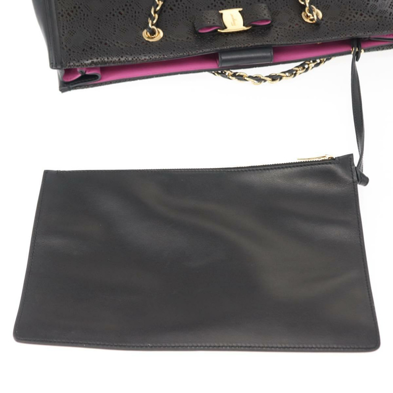 【日本直送】Salvatore Ferragamo Vala 鏈條手提包 皮革 黑色 金色 正品 gh1102-19