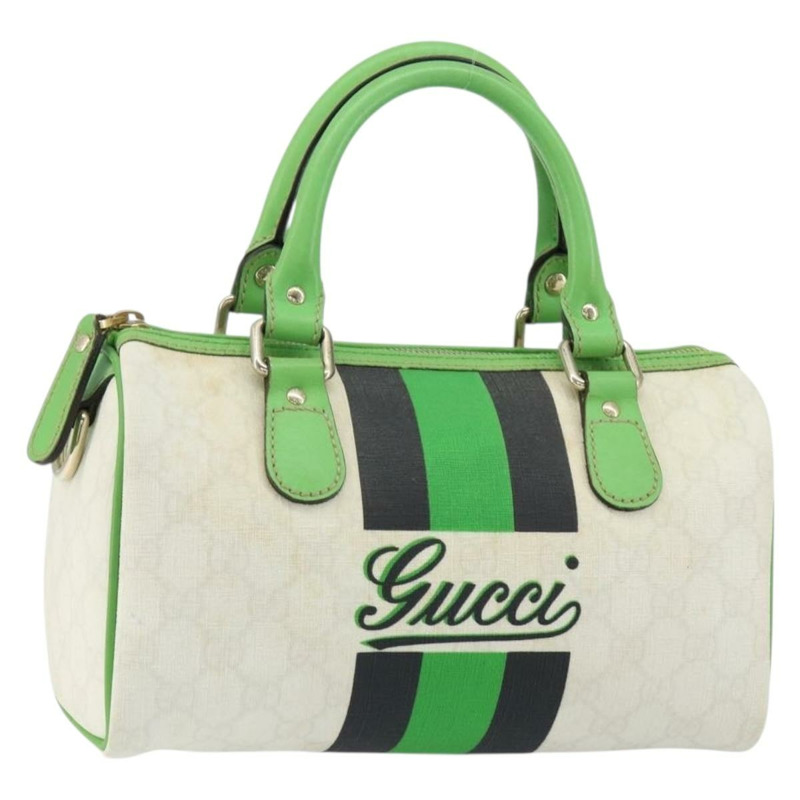 【日本直送】GUCCI GG Supreme Sherry Line 波士頓包 PVC 白色 金 綠色 190257 正品 gh1133-0