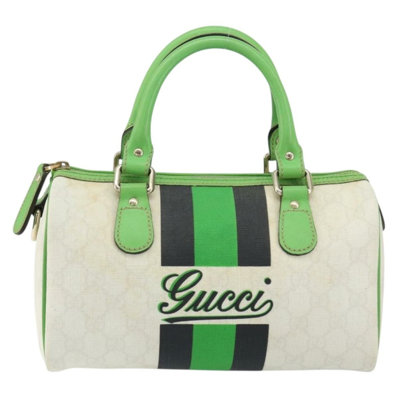 【日本直送】GUCCI GG Supreme Sherry Line 波士頓包 PVC 白色 金 綠色 190257 正品 gh1133-12