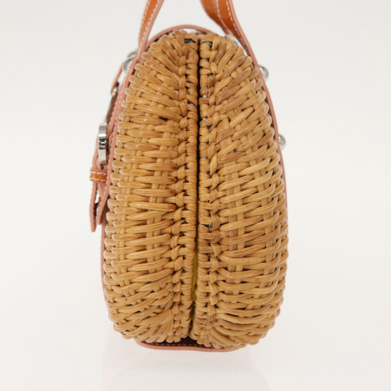 【日本直送】Salvatore Ferragamo Vala 手提包，藤編皮革，棕色銀色，正品 am9489-2