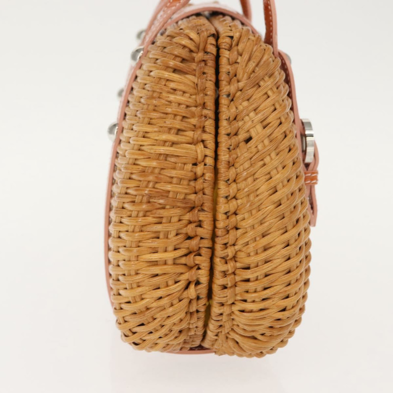 【日本直送】Salvatore Ferragamo Vala 手提包，藤編皮革，棕色銀色，正品 am9489-3