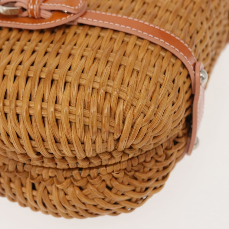 【日本直送】Salvatore Ferragamo Vala 手提包，藤編皮革，棕色銀色，正品 am9489-8