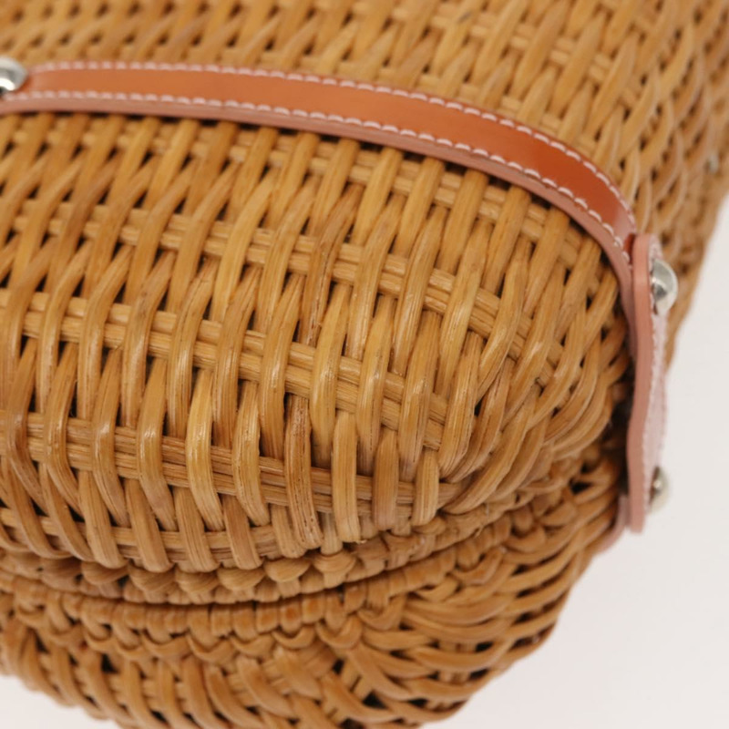 【日本直送】Salvatore Ferragamo Vala 手提包，藤編皮革，棕色銀色，正品 am9489-14