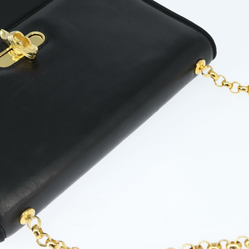 【日本直送】Salvatore Ferragamo 鏈條單肩包 皮革 黑色 金色 正品 149060-5