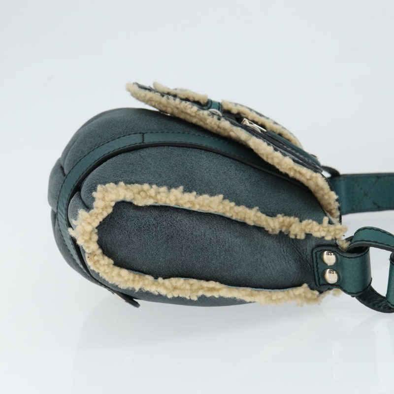 【日本直送】Salvatore Ferragamo Gancini 單肩包 Mouton 綠色 銀色 Auth 146931V-2