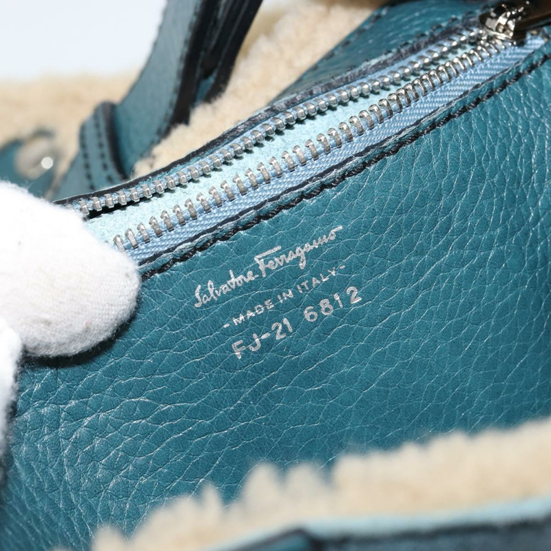 【日本直送】Salvatore Ferragamo Gancini 單肩包 Mouton 綠色 銀色 Auth 146931V-10