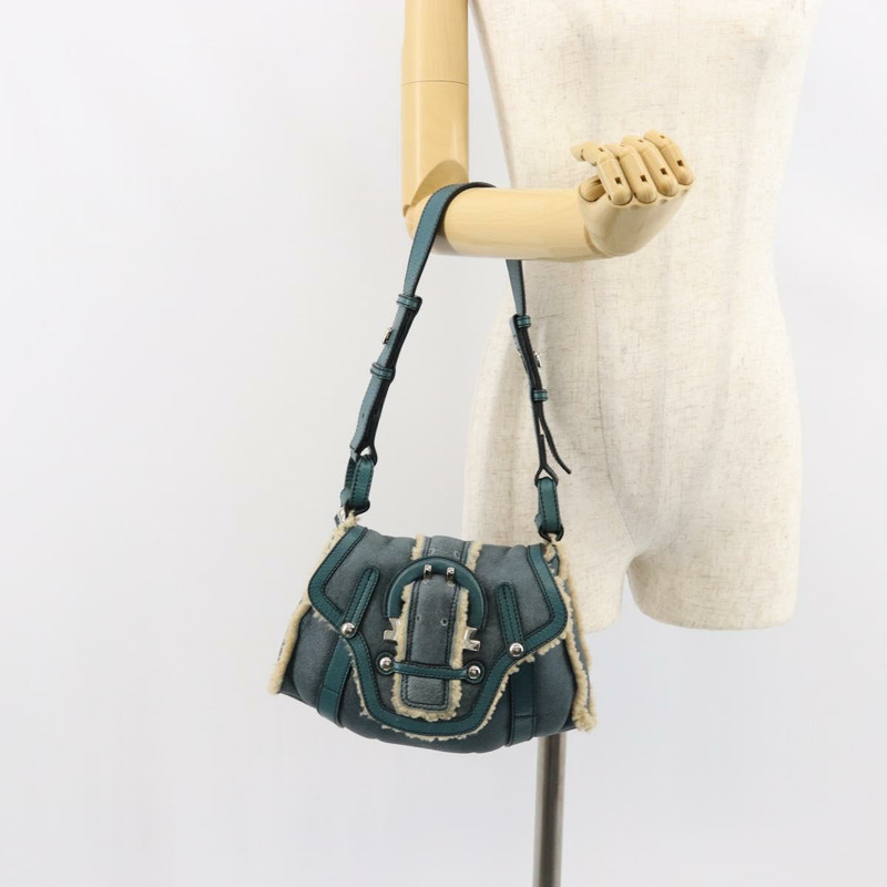 【日本直送】Salvatore Ferragamo Gancini 單肩包 Mouton 綠色 銀色 Auth 146931V-21