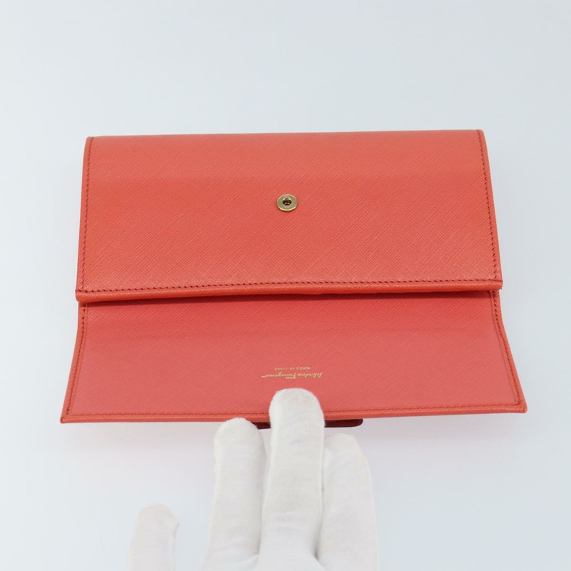 【日本直送】Salvatore Ferragamo Vala 長款皮夾 皮革 橘色 金色 正品 BA7289V-7