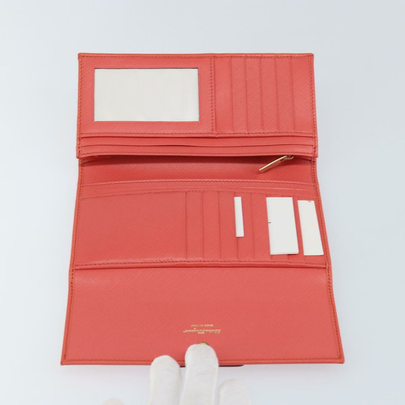 【日本直送】Salvatore Ferragamo Vala 長款皮夾 皮革 橘色 金色 正品 BA7289V-8
