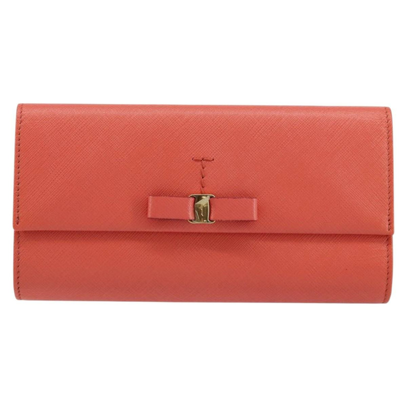 【日本直送】Salvatore Ferragamo Vala 長款皮夾 皮革 橘色 金色 正品 BA7289V-12